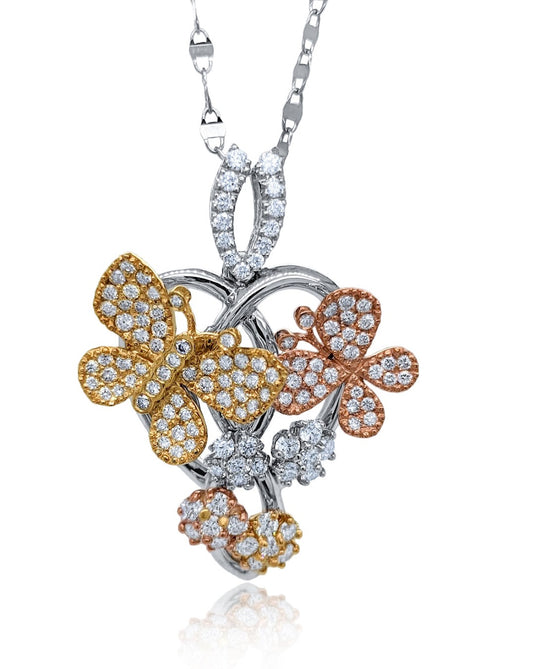 14k Two Tone Diamond Butterfly Pendant w/ Chain V0373