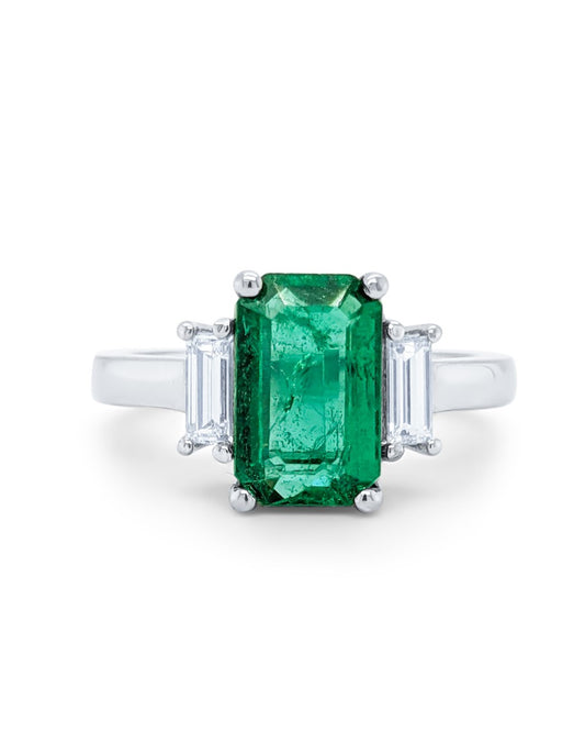 14k White Gold Diamond Emerald Ring V0352