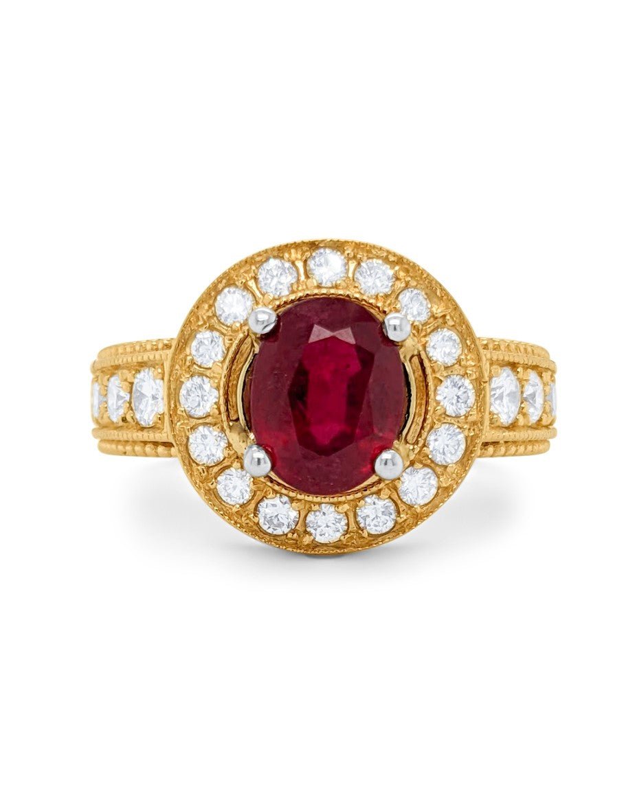 14k Yellow Gold Diamond Ring with Ruby V0353