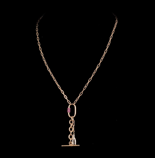 Paperclip Necklace 14K Rose Gold with Wish Bone Diamond Charm
