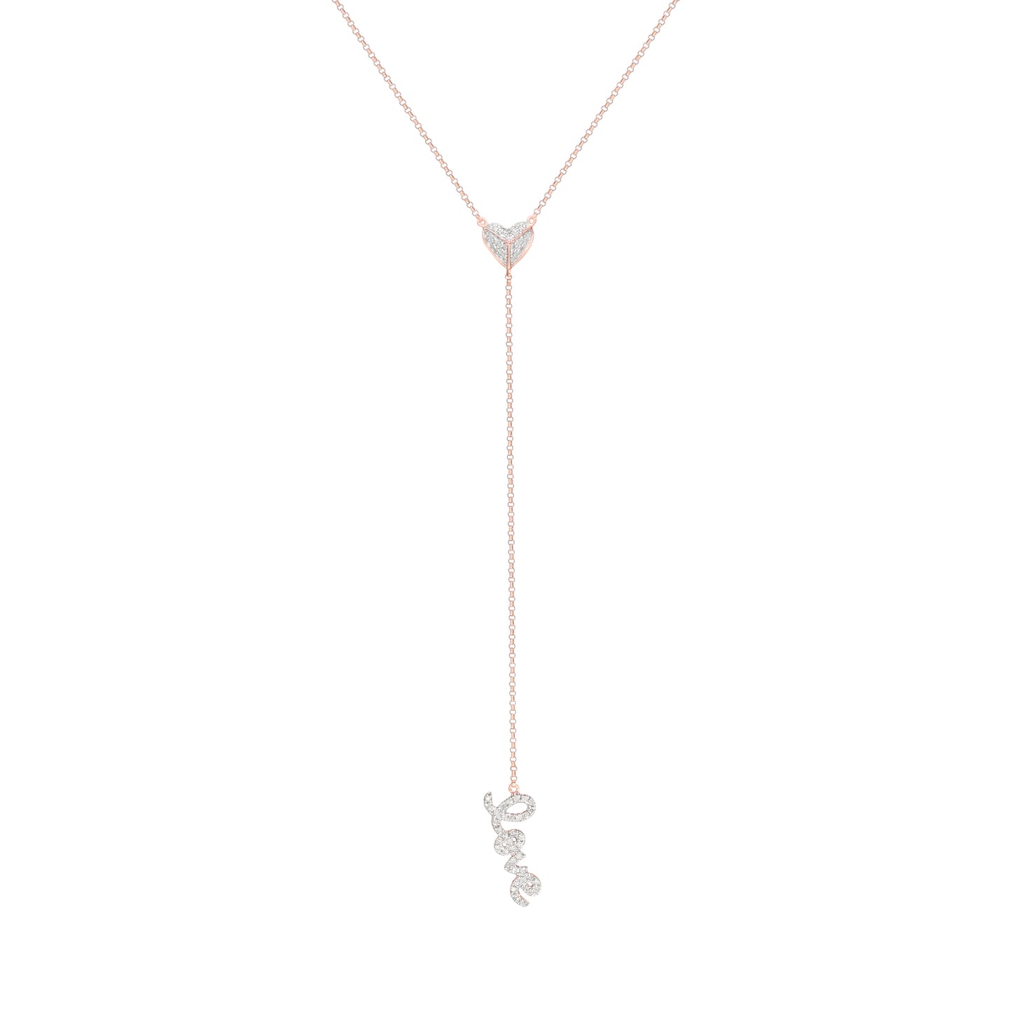14K Classy Rose and White Gold Heart and Love Design Necklace V0145