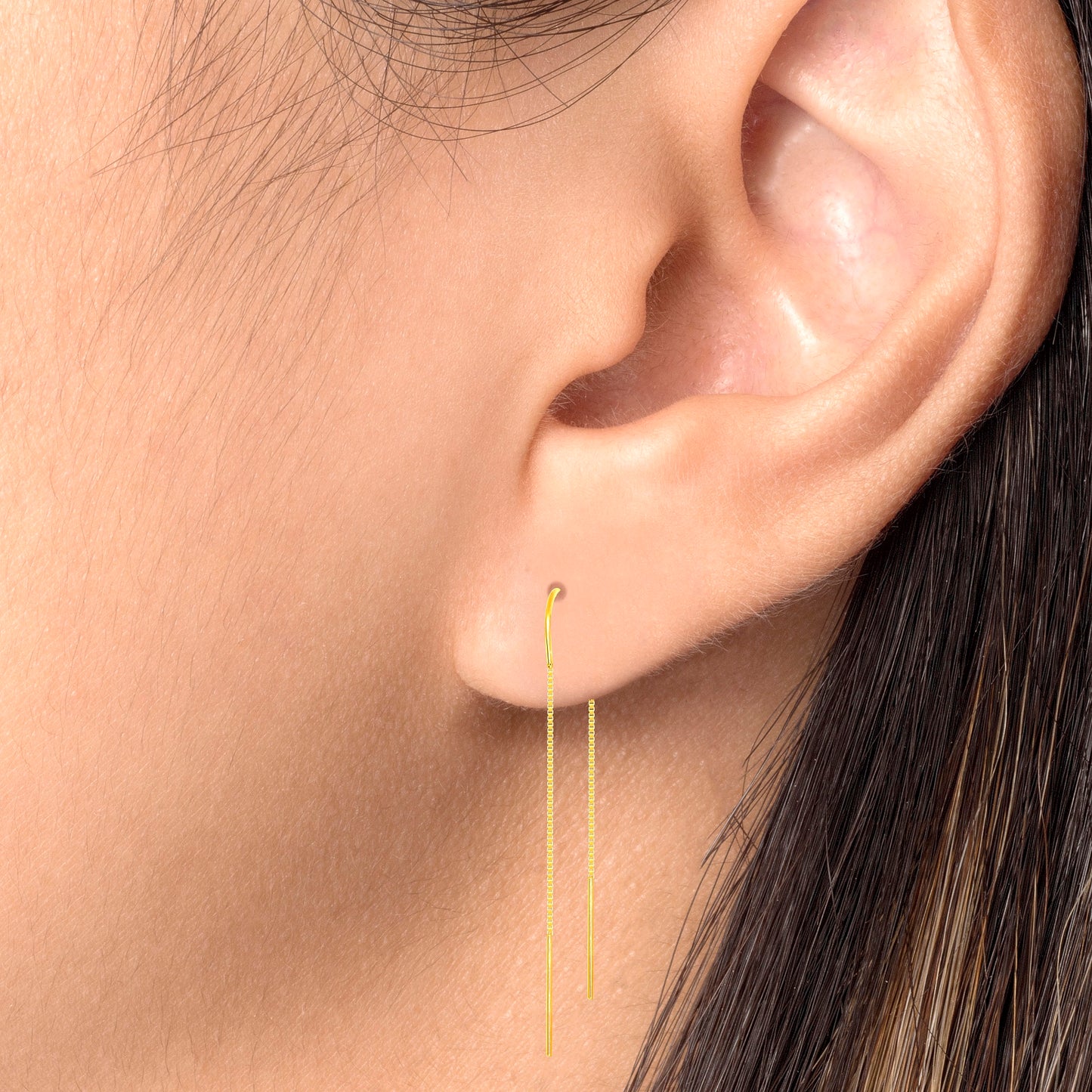 14k Yellow Gold Trendy Simple Lariat Earring