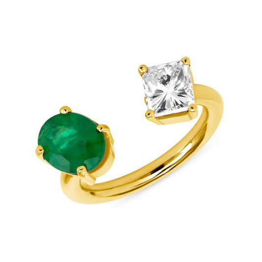 Emerald and Diamond Twin Ring V0237