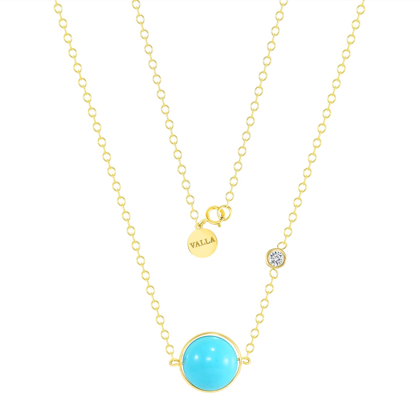 14k Unique Yellow Gold Art Deco Necklace With Diamond and Turquoise V0224