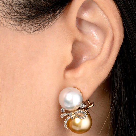 18k White Gold  Classy Pearl & Diamond Earrings