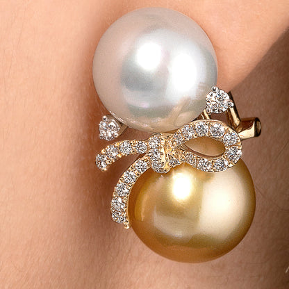 18k White Gold  Classy Pearl & Diamond Earrings