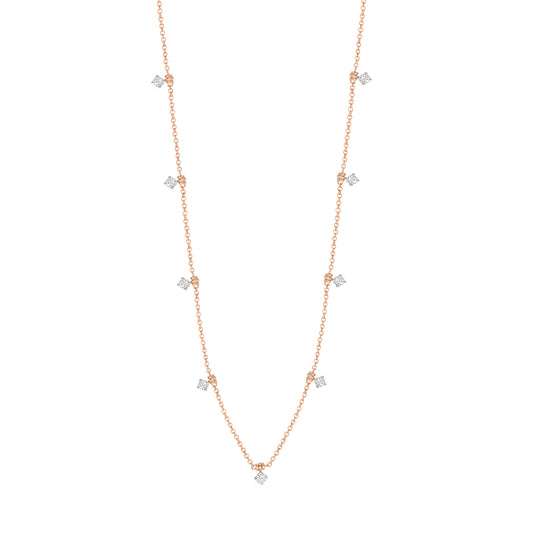 14K Rose Gold With 0.90Ct Round Diamonds Diamond By The Yard Necklace V0213