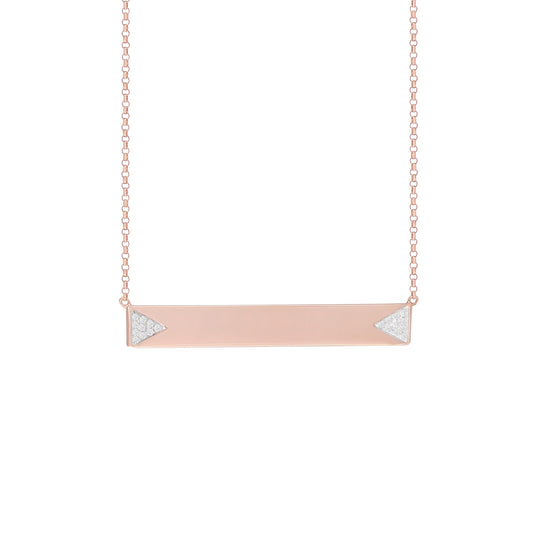 14K Classy Rose Gold Bar With Round Diamonds Necklace V0208