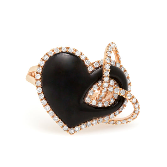 Diamond and Black Onyx Heart Ring V0260