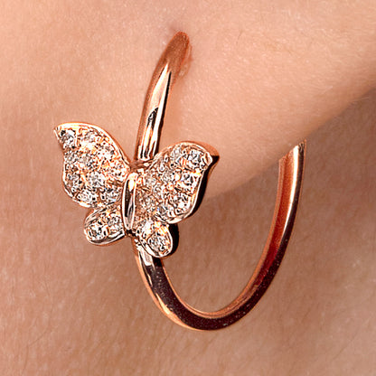 14k Rose Gold Cute Butterfly Huggies Earrings