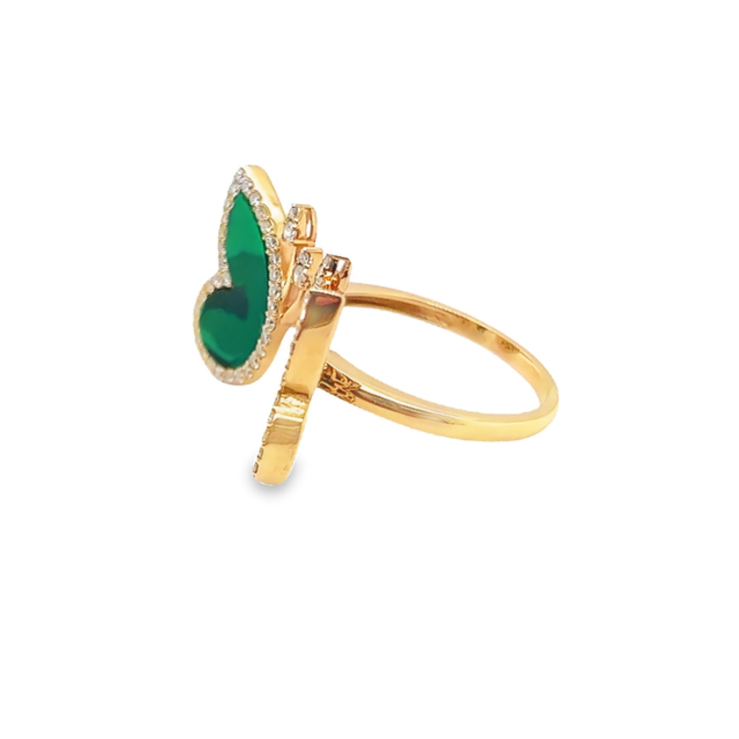 18K Yellow Gold Butterfly Diamond Ring With Malachite