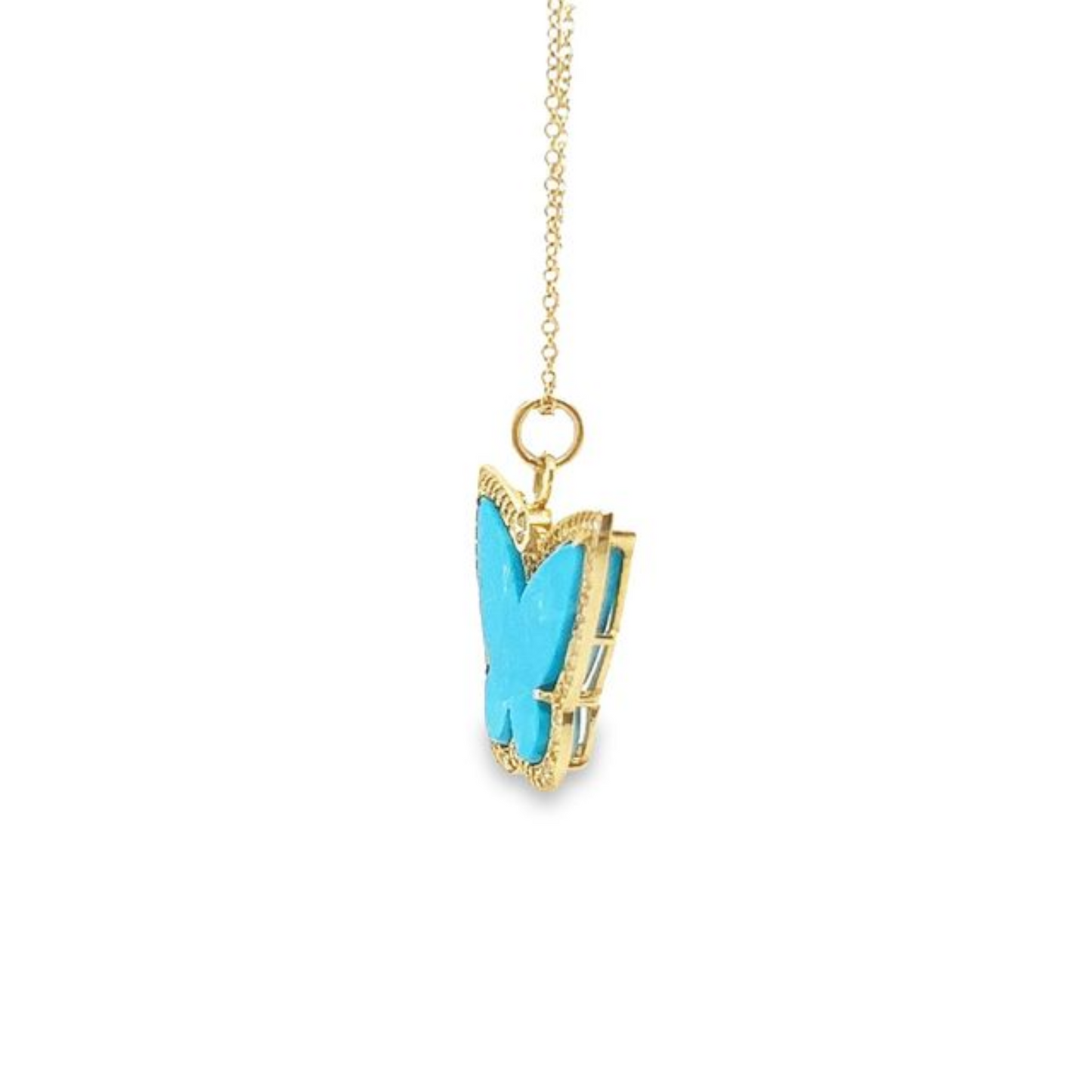 14K Yellow Gold Turquoise Butterfly Pendant With Diamond