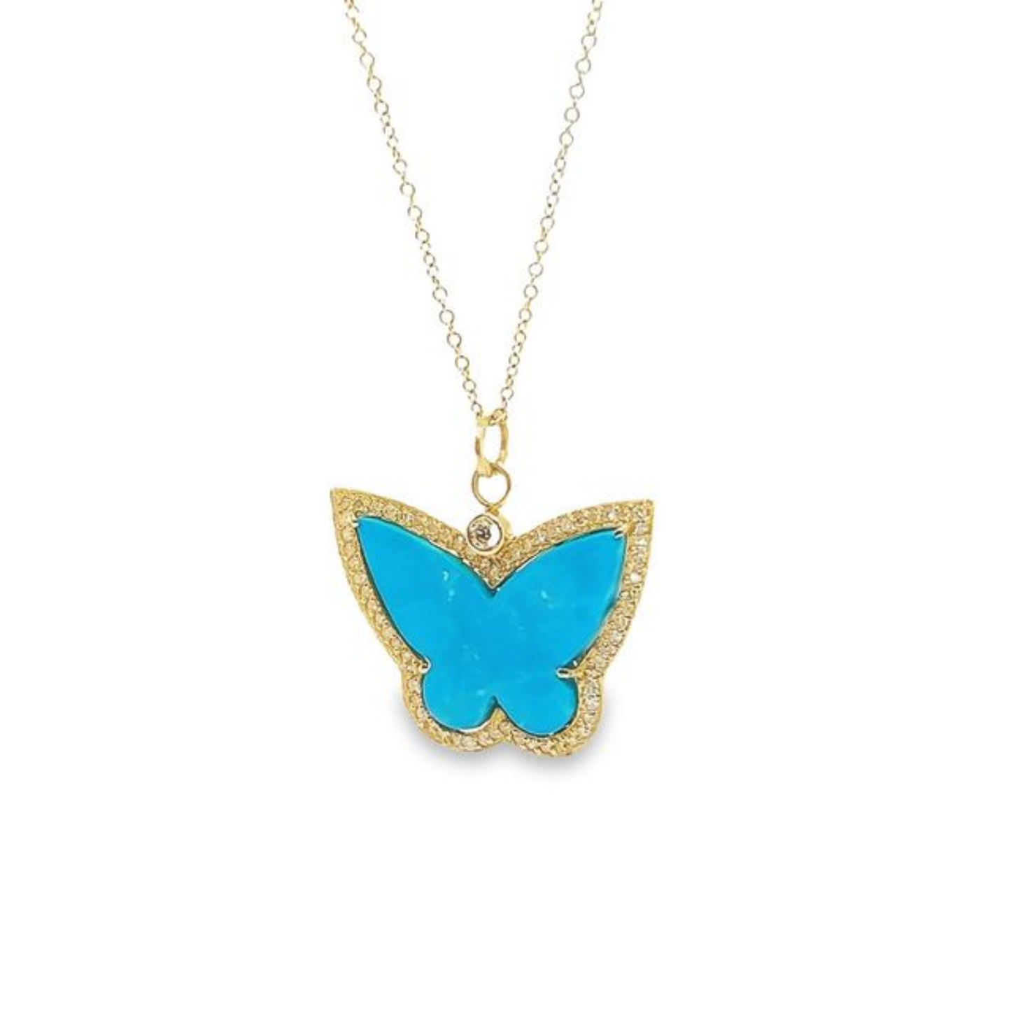 14K Yellow Gold Turquoise Butterfly Pendant With Diamond