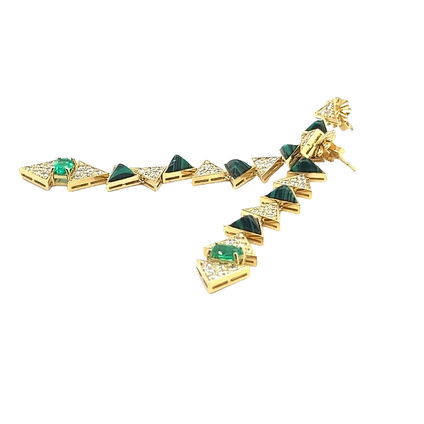 18K Yellow Gold Dangle Earring With Emerald And Malachite