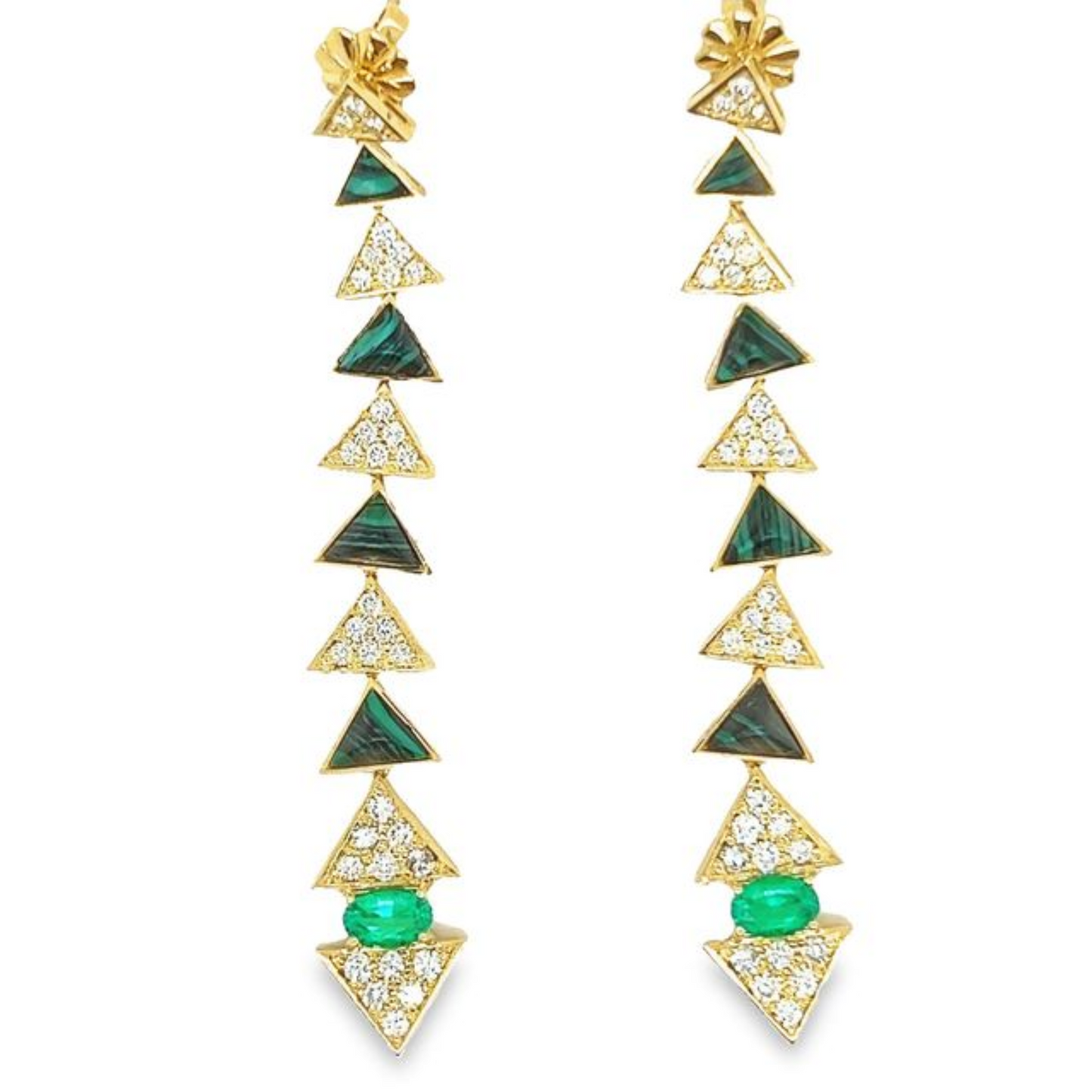 18K Yellow Gold Dangle Earring With Emerald And Malachite