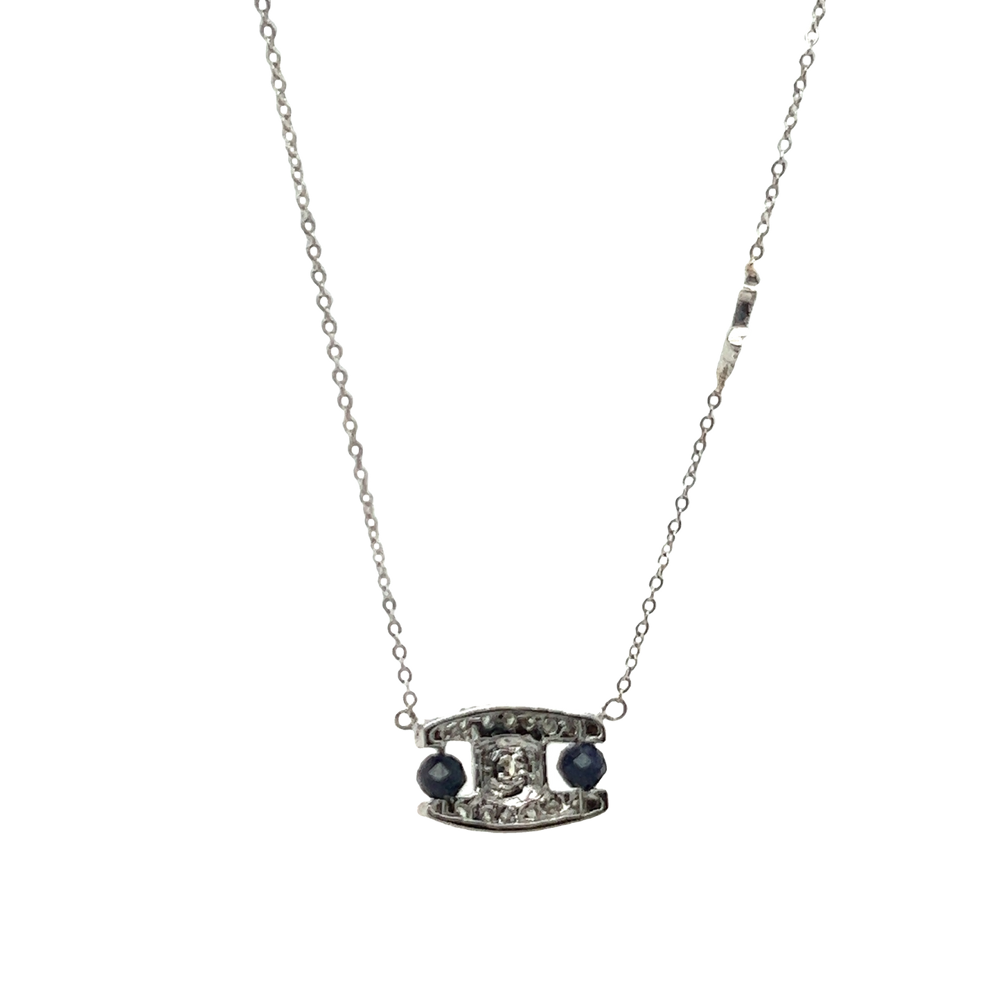 14k White Gold Diamond Pendant With Blue Sapphire Anchor