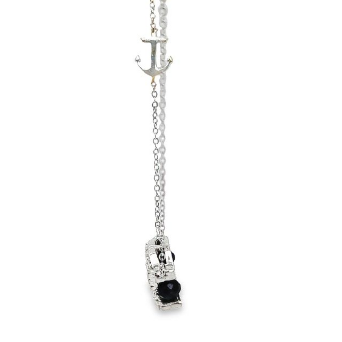 14k White Gold Diamond Pendant With Blue Sapphire Anchor