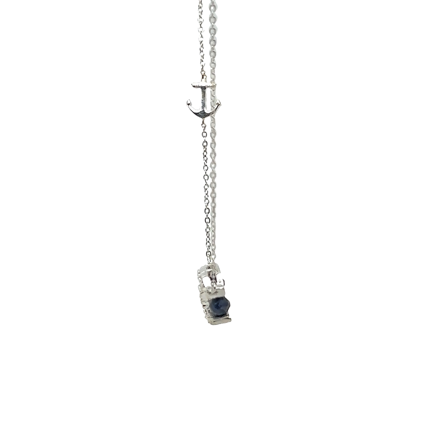 14k White Gold Diamond Pendant With Blue Sapphire Anchor