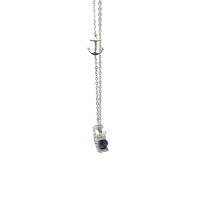 14k White Gold Diamond Pendant With Blue Sapphire Anchor