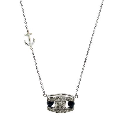 14k White Gold Diamond Pendant With Blue Sapphire Anchor