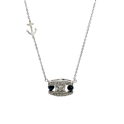 14k White Gold Diamond Pendant With Blue Sapphire Anchor