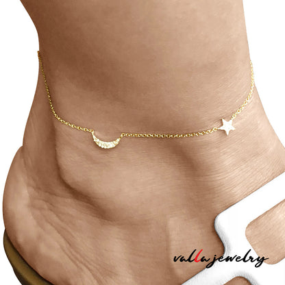 Crescent Moon and Star Anklet