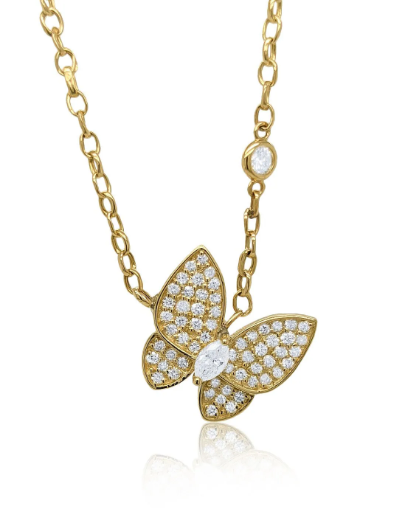 14K Yellow Gold Small Cute Diamond Butterfly Pendant Necklace Dainty Necklace Jewelry Gift For Women