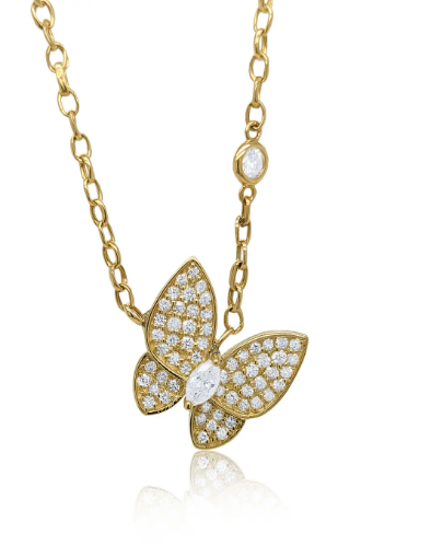 14K Yellow Gold Small Cute Diamond Butterfly Pendant Necklace Dainty Necklace Jewelry Gift For Women