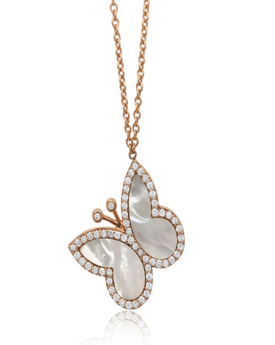 14k Rose Gold Genuine Diamond Pendant Necklace For Women