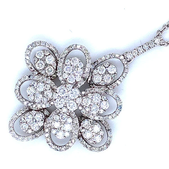 14K White Gold Genuine Diamond Flower Pendant Perfect Gift For Her