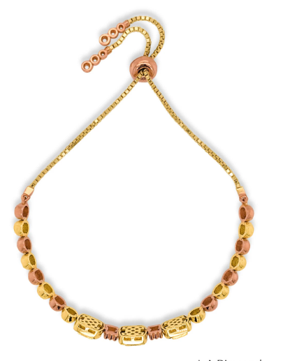 18K Two Tone Adjustable Beaded Bracelet With Diamond