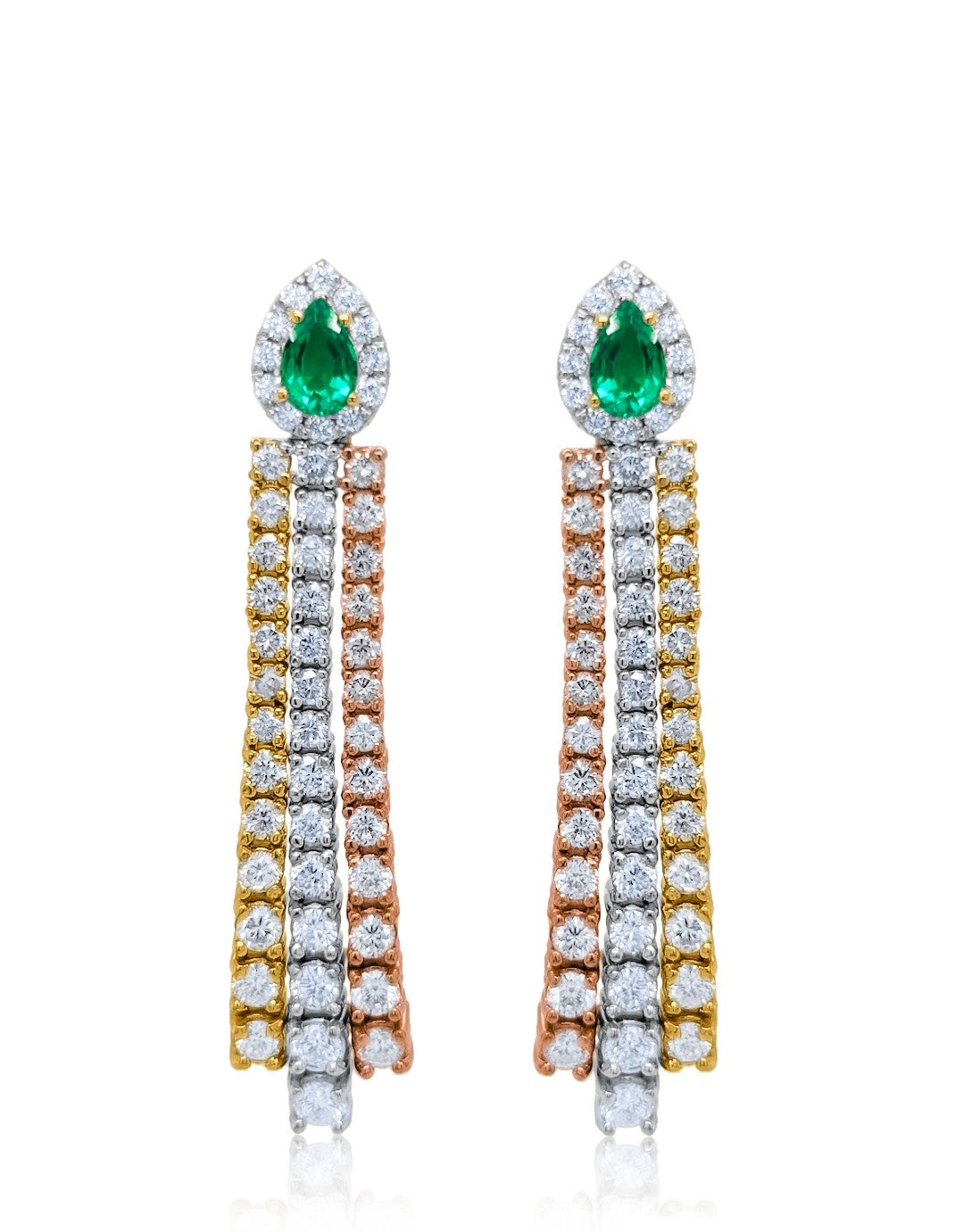 14k Diamond Earring with Emerald Three Tone V0335