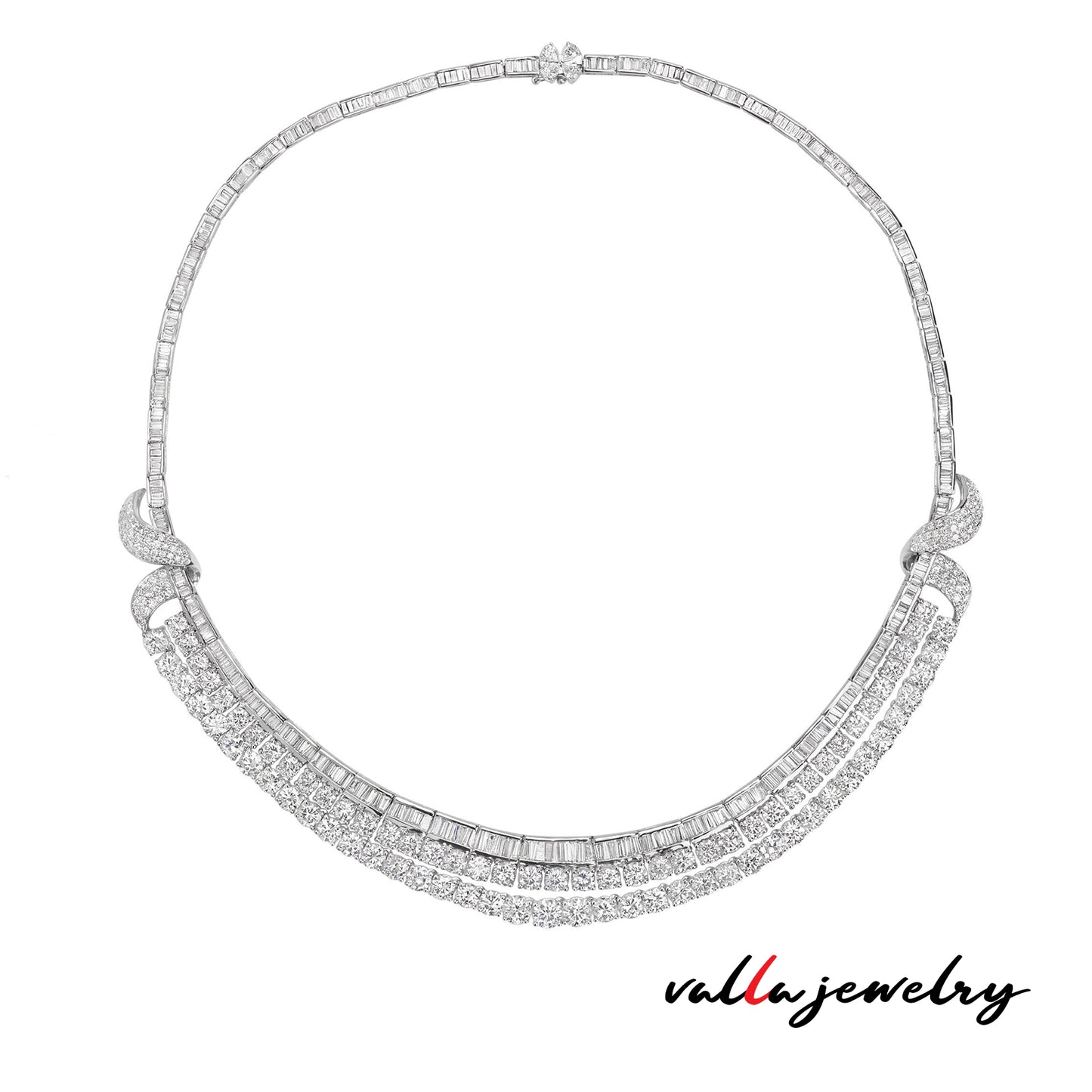18K Classy  White Gold Diamond Necklace with 26.20Ct Round Diamonds V0079