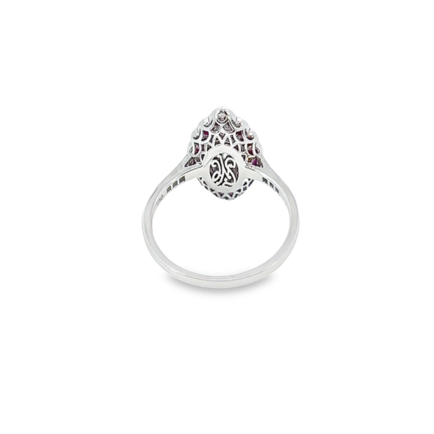 14k White Gold Diamond Princess Cut With Ruby Stone Ring .88c