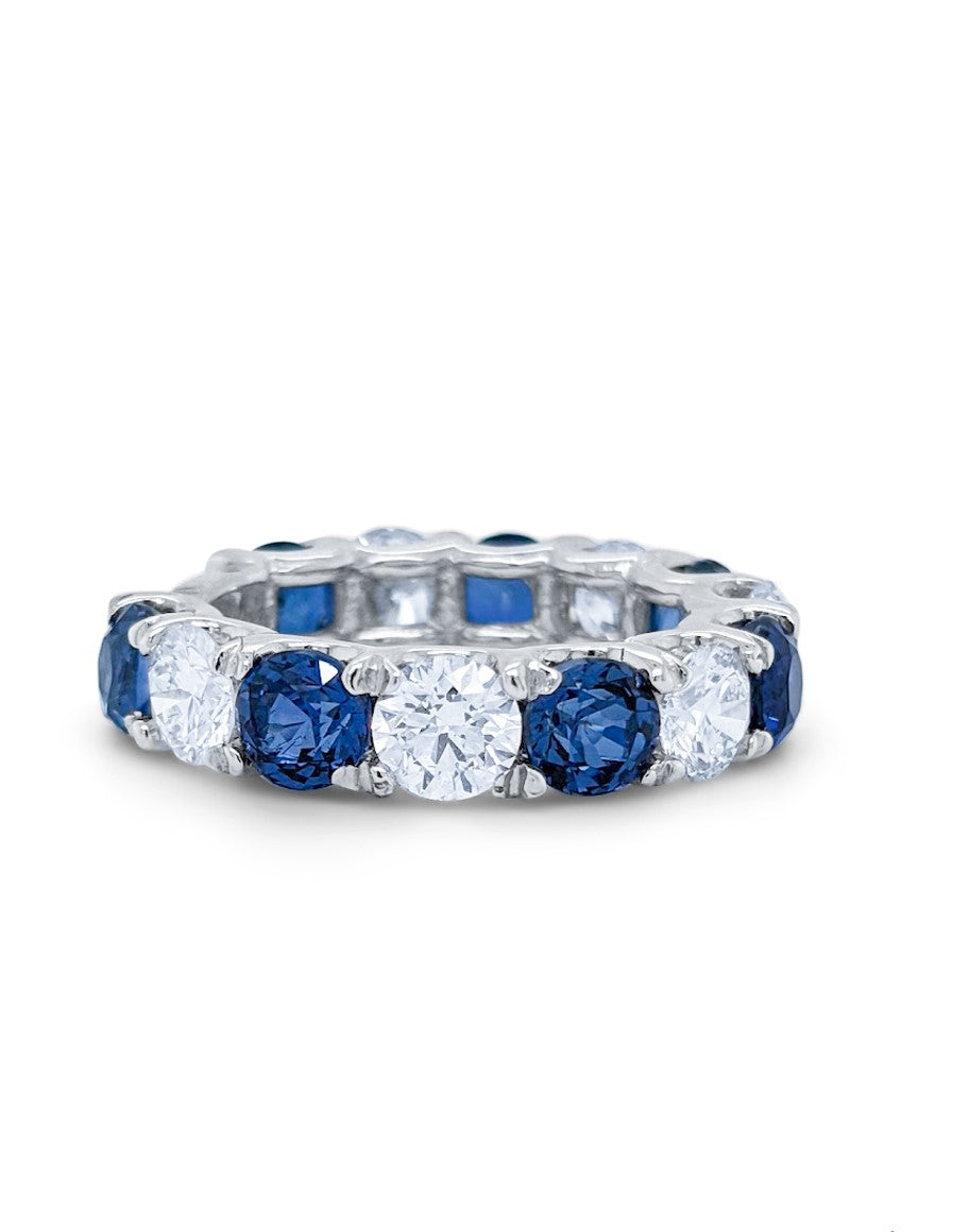14K White Gold Diamond Sapphire Band V0355