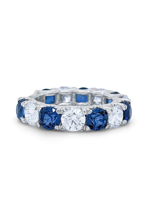 14K White Gold Diamond Sapphire Band V0355