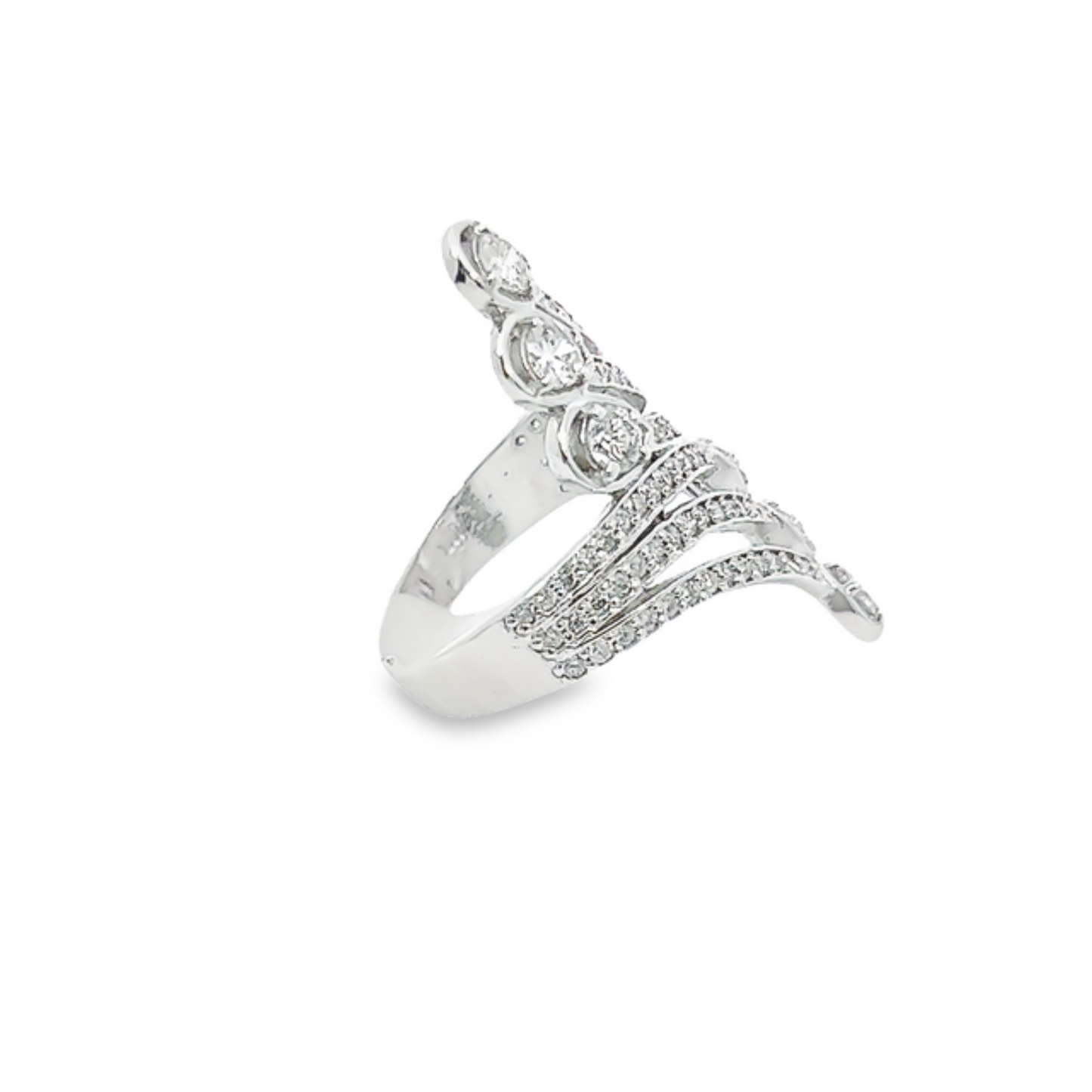 14k White Gold Diamond Round And Pear Cut Twisted Ring .87c
