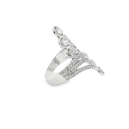 14k White Gold Diamond Round And Pear Cut Twisted Ring .87c