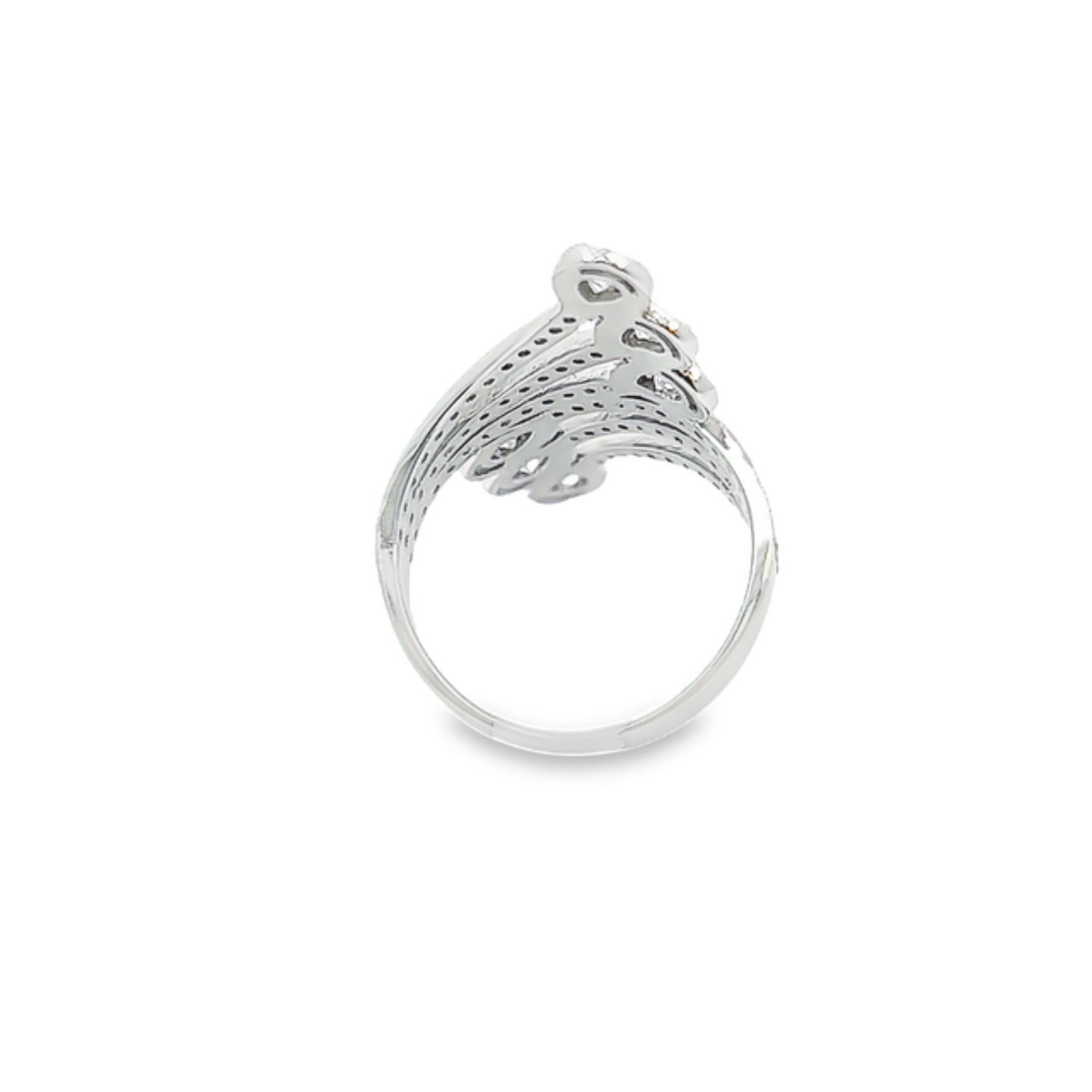 14k White Gold Diamond Round And Pear Cut Twisted Ring .87c
