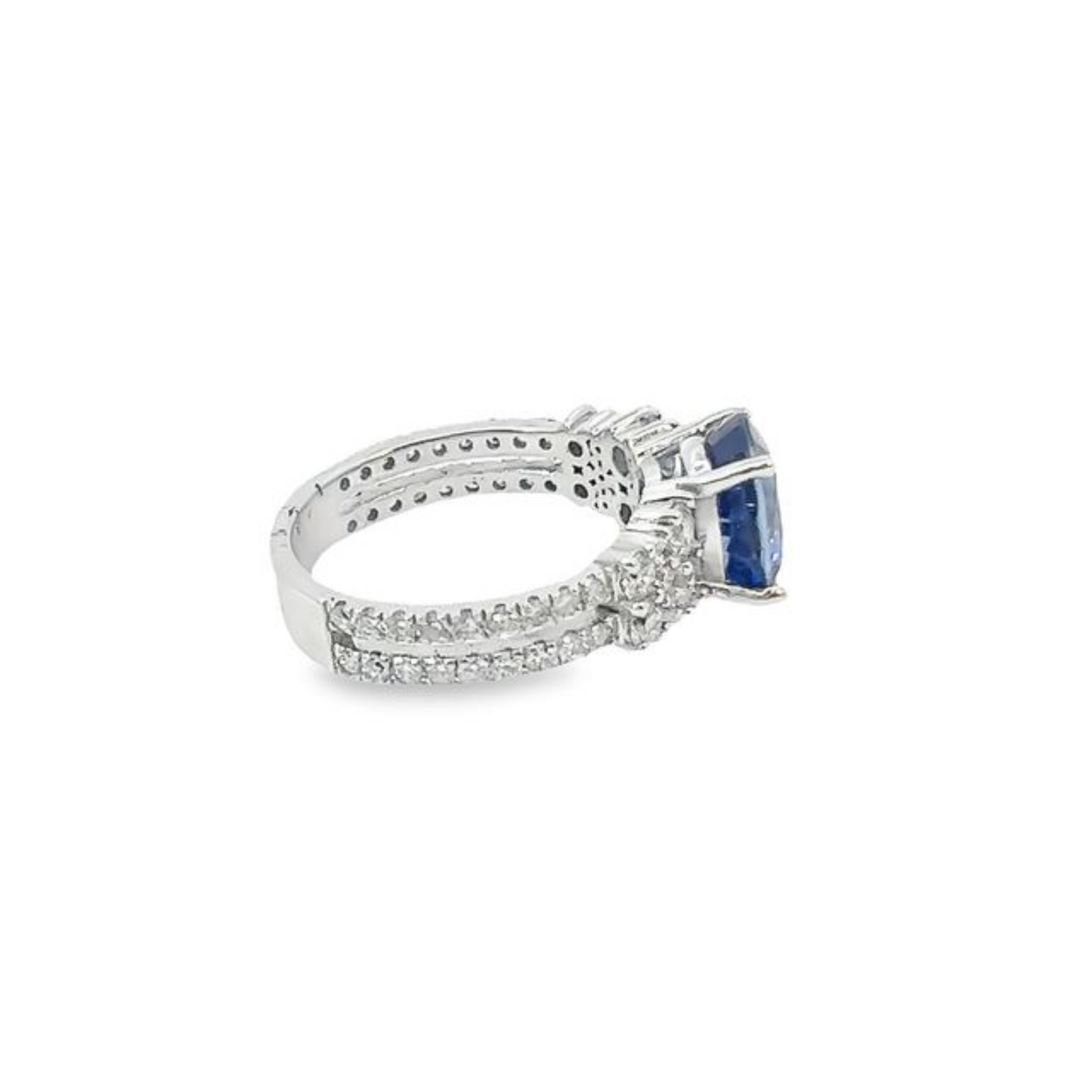14k White Gold Diamond Sapphire Round Cut Ring 2.79c