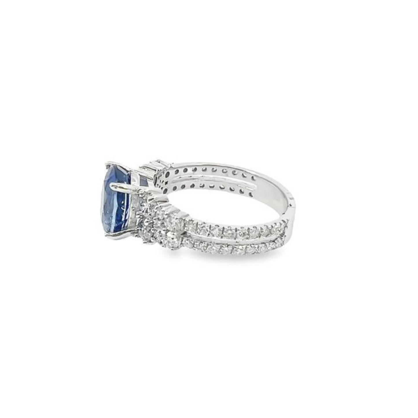 14k White Gold Diamond Sapphire Round Cut Ring 2.79c