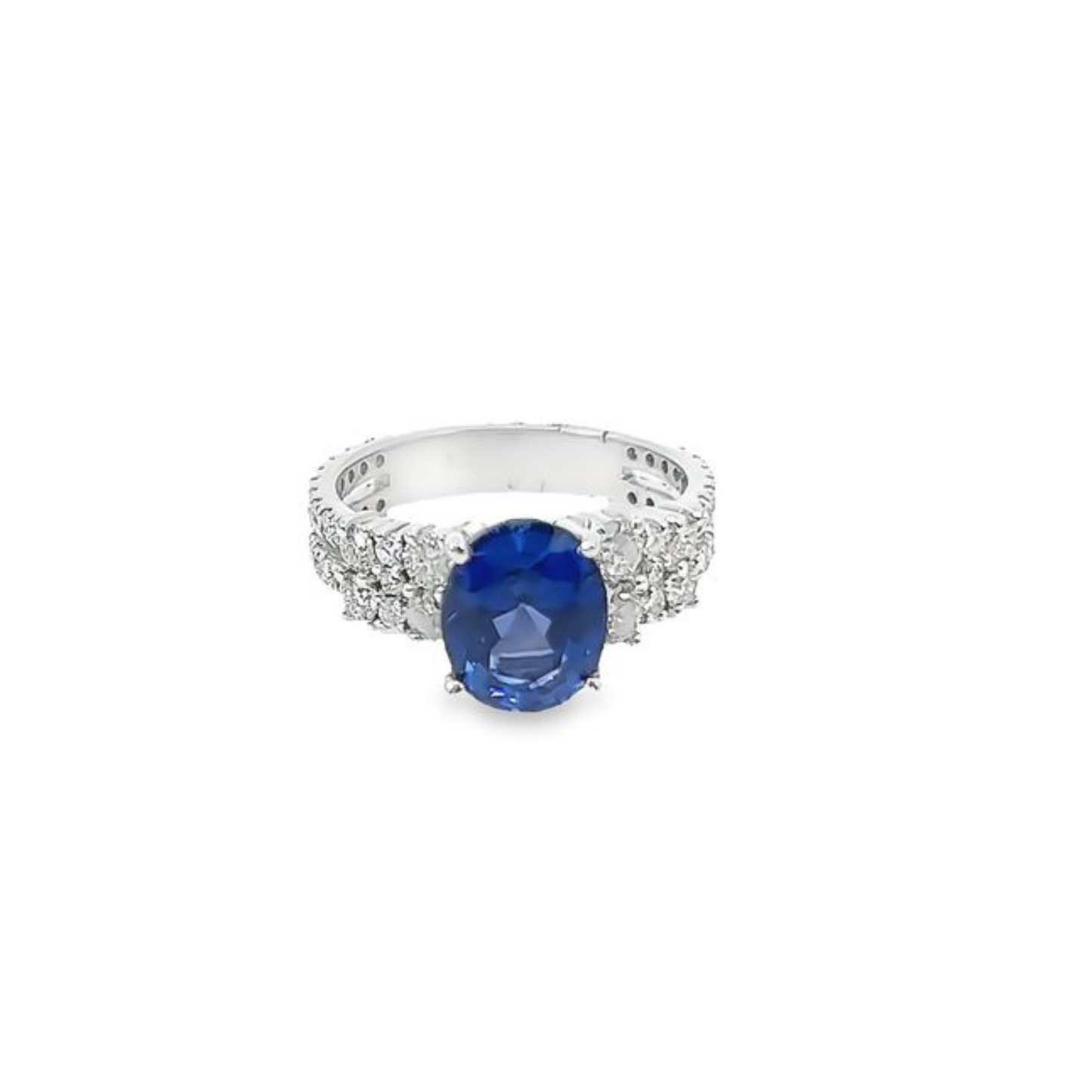 14k White Gold Diamond Sapphire Round Cut Ring 2.79c