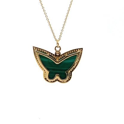 14k Butterfly Malachite Pendant With Diamond