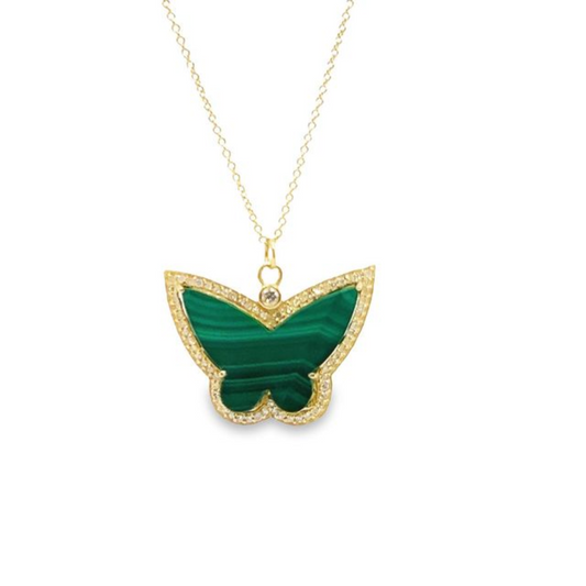 14k Butterfly Malachite Pendant With Diamond